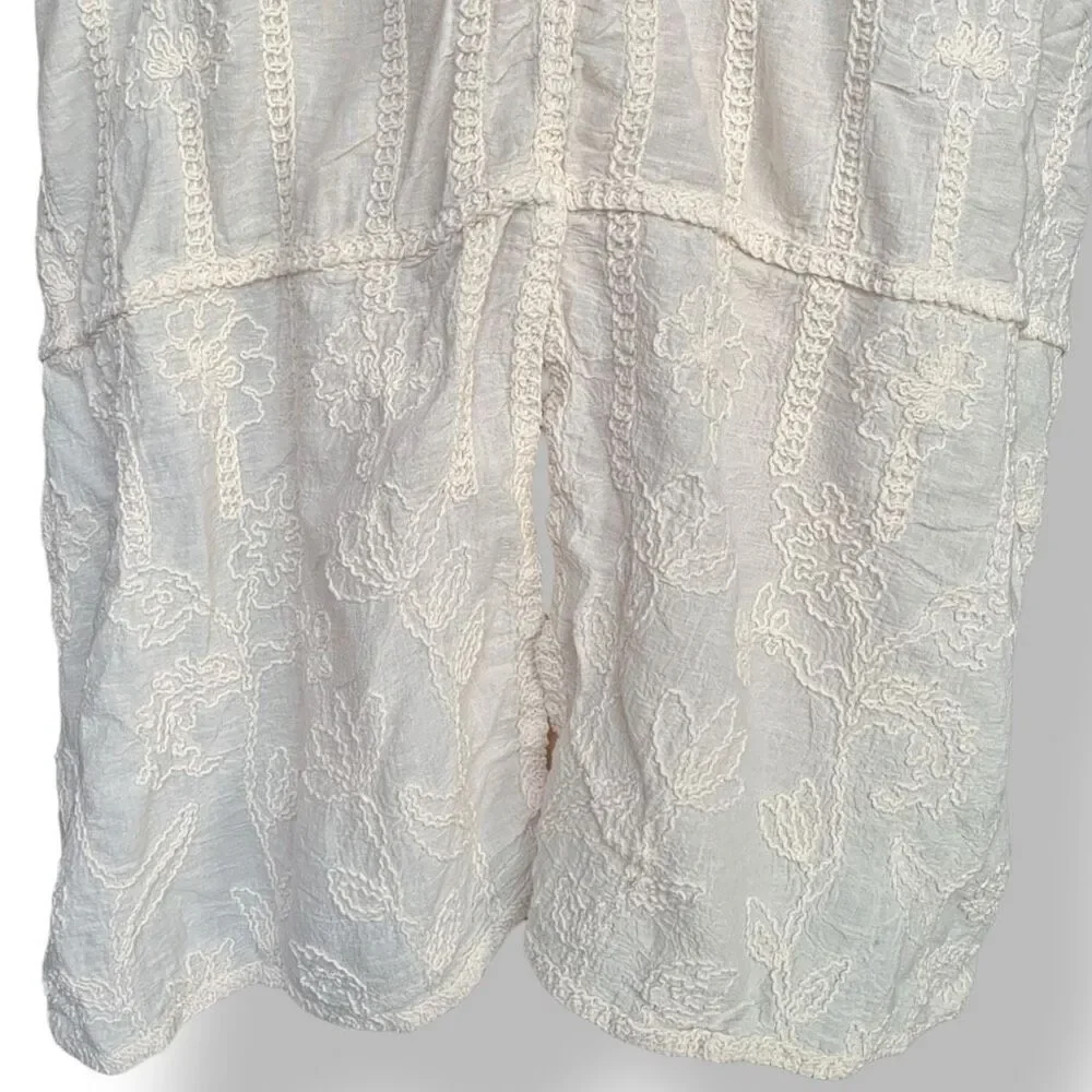 Chico’s White Embroidered Boho Floral Kimono‎ Open Front Drape Cardigan One Size